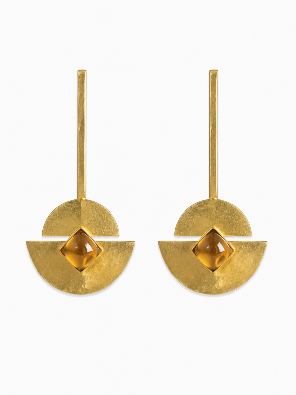 Pendientes geométricos egipcios con cabujón opalino Maren - Imagen 2