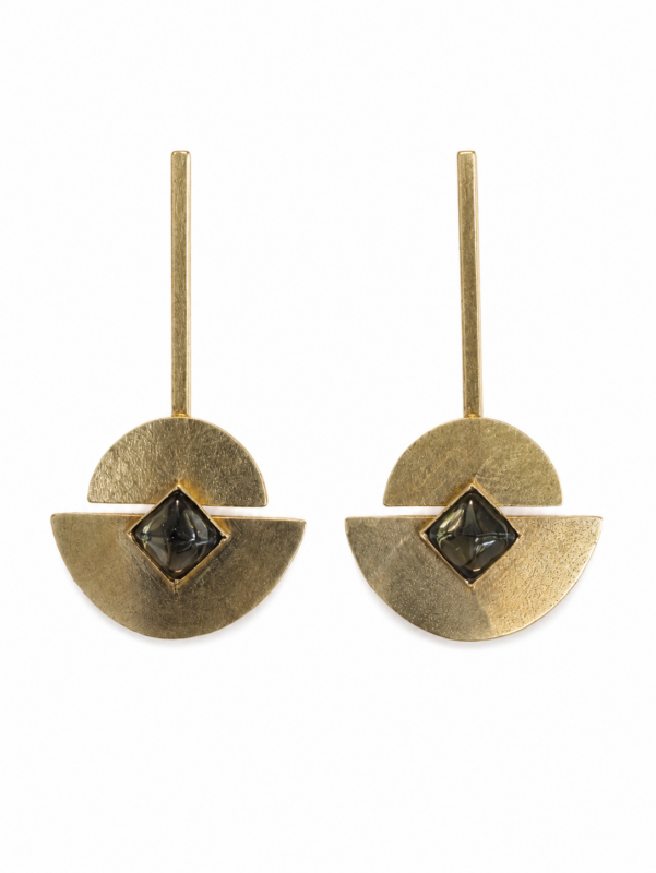 Pendientes geométricos egipcios con cabujón opalino Maren - Imagen 8